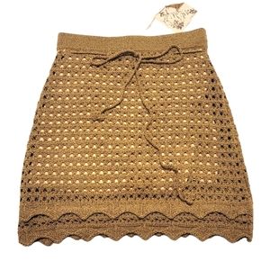 Anthropologie Nick & Mo mini short skirt tan macrame knit boho casual size small